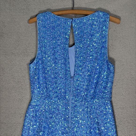 Donna Morgan Women’s Dress Size 10 Blue‎ Sequin Dress Cowl Neck Sleeveless Party - Picture 13 of 14